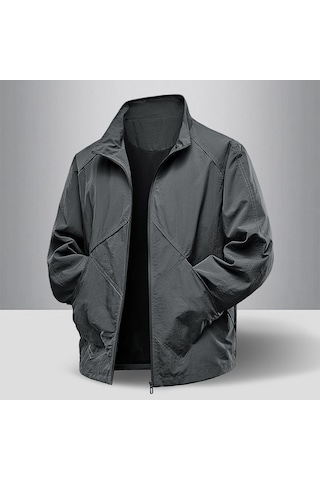 Kırışıklık Önleyici Kumaş Dik Yaka Su İtici Baharlık Erkek Ceket Mont Gri