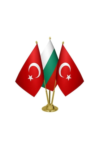 Masa Üstü Bulgaristan Bayrağı Türk Bayrağı Üçlü Pirinç Direk Masa