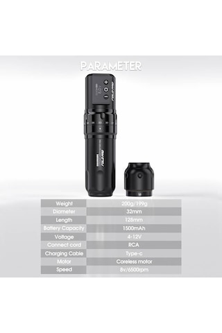 Mast Fold Pro Ayarlanabilir Stroke 2.4 4.2mm Çift Bataryalı Kablosuz Dövme Makinesi - Siyah