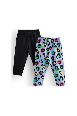 Denokids Kız Çocuk Siyah Leopar 2'li Tayt Renkli Çok Renkli