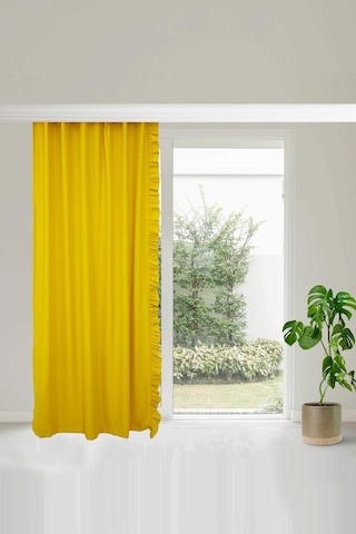 Fırfırlı Vintage Kadifemsi Dertsiz Pamuk Keten Perde En X Boy - Tek Kanat Sarı