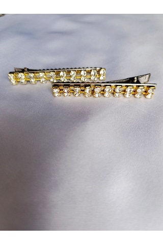 Zirkon Taşlı Pens Toka Seti 2'li Gold