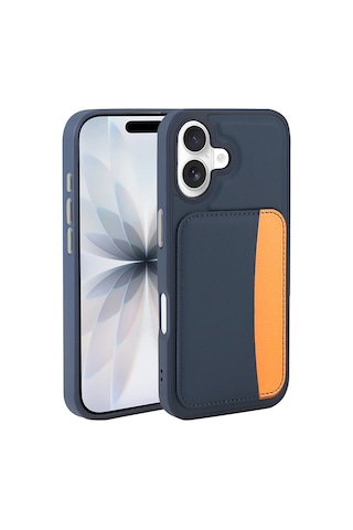 Ecruz iPhone Uyumlu 16 Kılıf Kartlıklı Zore X-kart Silikon Kapak - Lacivert
