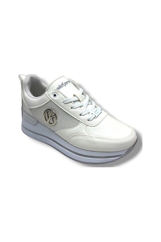 Wickers 2927-26 Cilt Deri Dolgu Topuklıu Anatomik Kadın Sneaker Beyaz Gri Beyaz