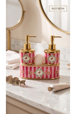 Reoona Saray Esintisi Kuş Motifli Gold Pompalı Lüks Banyo Takımı Diğer