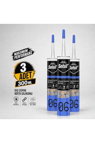 Selsil Şeffaf Nötr Dış Cephe Silikonu 300 Ml Uv Dayanımlı Cam Pvc Beton Derz Dolgu Mastiği 3 Adet