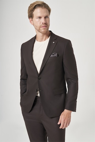 İmza Kahverengi-antrasit Mono Yaka Çizgili 6 Drop Slim Fit Tam Astar Esnek Takım Elbise 1001260901 Kahverengi - Antrasit