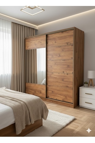 Toprak Sürgülü Dolap Gardırop 200 Cm Çam