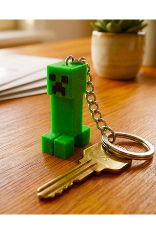 Minecraft Creeper Anahtarlık - 3d Baskı Yeşil Creeper Figürlü Özel Tasarım 3d Anahtarlık