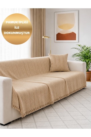 %100 Pamuk Kaymaz & Terletmez & Saçaklı & Yumuşak Koltuk Örtüsü-tek Ve Çift Kişilik Koltuklar İçin- 170 X 200 Cm Bej