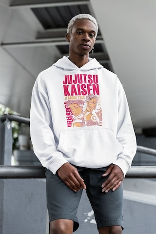 Jujutsu Kaisen Itadori Yuji Baskılı Unisex Oversize Anime Hoodie Beyaz