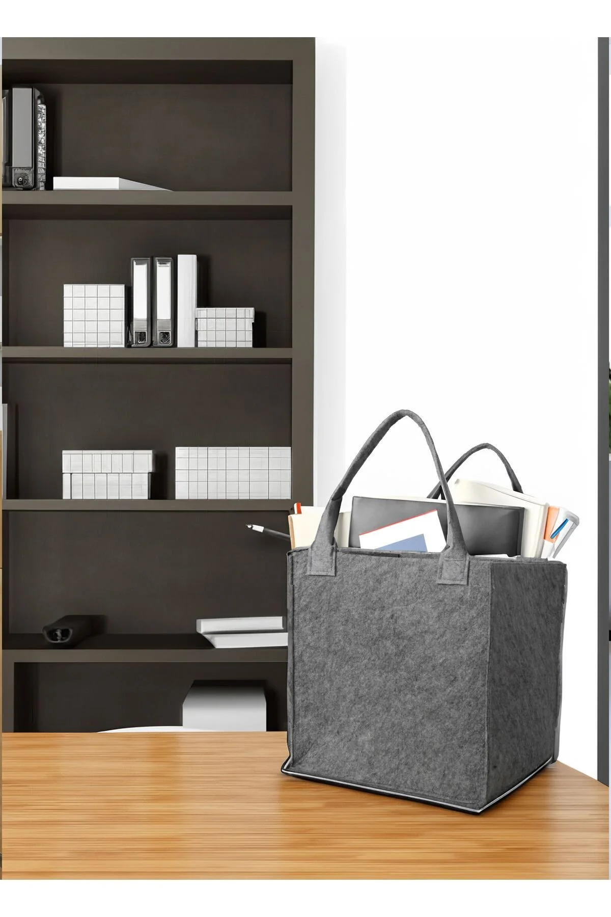 Keçe Küp Organizer Oyuncak Kutusu Kulplu Organizer Gri Antrasit