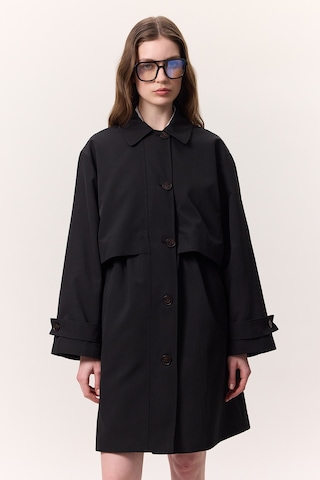 Bel Ayarlamalı Hafif Trençkot Siyah Siyah