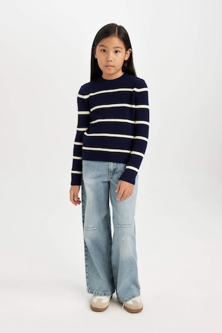 DeFacto Kız Çocuk Lacivert Çizgili Fitted Bisiklet Yaka Triko Kazak D1392A824WNNV241 Lacivert