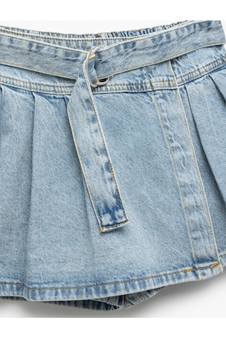 Koton Pamuklu Cepli Kemer Detaylı Denim Şort Etek Lıght Indıgo 5skg40048ad Açık Mavi