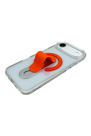 Apple iPhone 17 Air Magsafe Uyumlu Standlı Şeffaf Kılıf Turuncu