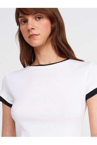 Dilvin 31859 Çift Görünümlü T-shirt-beyaz Beyaz