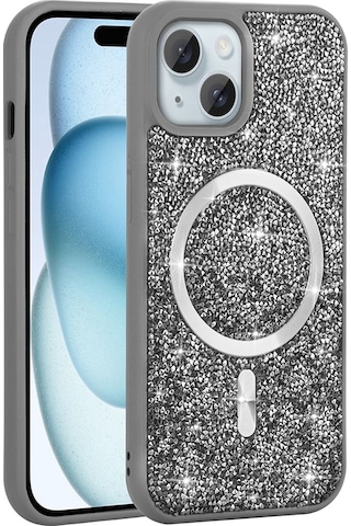 Butam Bilişim İphone Uyumlu 14 Kılıf Pırlanta Tasarımlı Magsafe Şarj Özellikli Mozaik Silikon Kap Siyah