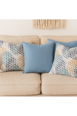 4'lü Modern Dekoratif Kırlent Kılıfı Seti Geometrik Desen & Düz Mavi 4 Al 3 Öde 40 x 40