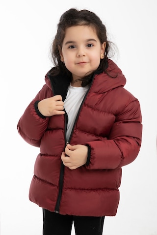 Kız Çocuk Bordo İçi Polarlı Kürklü Kapüşonlu Su Geçirmez Rüzgara Dayanıklı Şişme Kışlık Mont Bordo