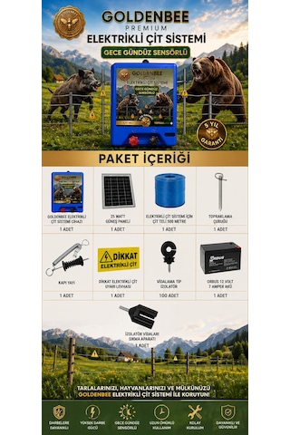 Goldenbee Eko Kit Elektrikli Çit Sistemi Domuz Ve Ayı Kovucu 500mt Set-200