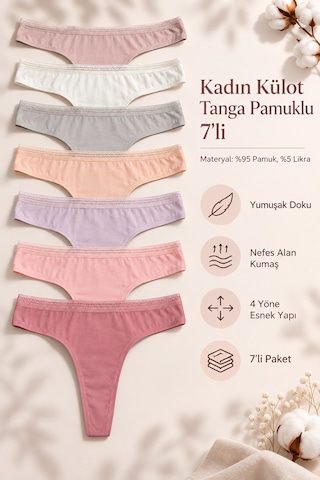 Nicoletta Kadın Külot Tanga String 7 Li Paket Likralı Pamuklu 798148 Çok Renkli
