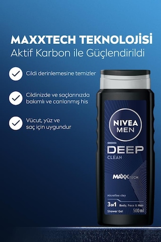 Nivea MEN Erkek Deep Dimension Duş Jeli 500 ML ve Roll-on Deodorant Derma Control Clinical 50 ML,Ter Koruma