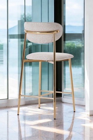 Hanev Serisi 1 Adet 75 Cm Krem Ada Mutfak Bar Sandalyesi Gold Kaplama Metal Ayak Krem Sandalye - Gold Ayak Krem