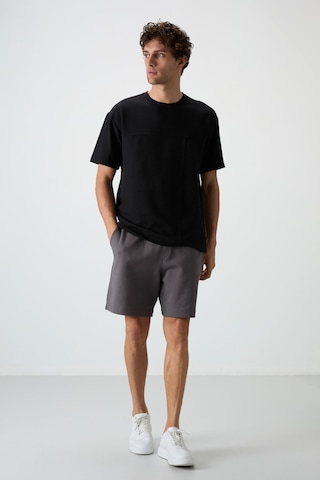 Air Jones Tommy Life Siyah Waffle İnterlok Yüzeyi Dokulu Oversize Fit Basic Erkek T-shirt - 88380 Siyah