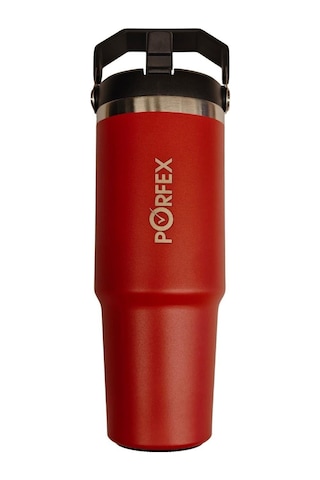 Porfex Pipetli Kırmızı Termos 1lt. Beyaz