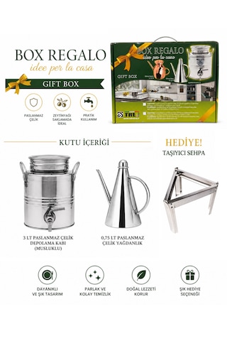 Zeytinyağı Hediye Kutusu 3 Lt Depo + 0.75 Lt Yağdanlık Seti -