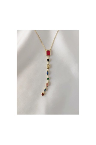Lunarie Çok Renkli Taşlı Vintage Y Kolye 14k Gold Farklı Kesim Altın