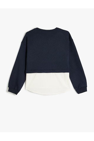Koton Sweatshirt London Şehir Baskılı Bisiklet Yaka Gömlek Etek Ucu Detaylı Şardonlu Lacivert 5wkg10166ak Lacivert