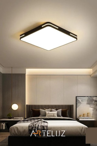 Kare Model Modern Plafonyer Avize 50x50 Cm Siyah