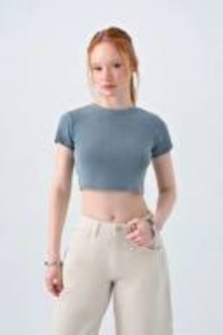 Kadın Crop T-shirt Lf2038433 Gri