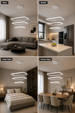 AvizeGO Diva 3'lü Led Sarkıt Avize 3 Renk Kumandalı Beyaz