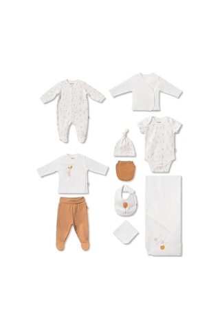 BabyCosy Organic Wear Bebek 10'lu Hastane Çıkışı Set %100 Organic Pamuk Yenidoğan Serisi - Csy3066 Ekru
