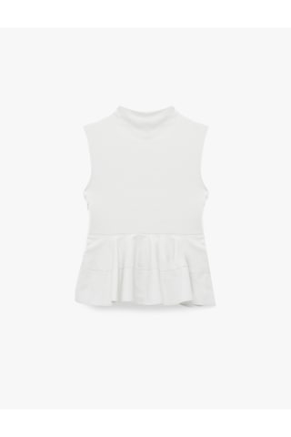 Koton Pamuklu Slim Fit Kolsuz Dik Yaka Kaşkorse Peplum Bluz Ekru 7wal30013ık