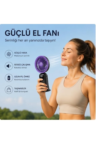 Ayrex Robeve Auhma Aufn19 5 Kademeli Güçlü El Fanı Mini Fan Şarjlı Taşınabilir Mini Vantilatör, Dijital Ekr