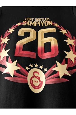 Galatasaray Lisanslı 2026 Şampiyonluğu Siyah T-shirt Aslan Ahşap Kutulu
