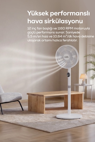 Ayaklı Vantilatör 23w, 24 Kademe, Kumandalı, Otomatik Salınım, Boy Ayarlı V0402102