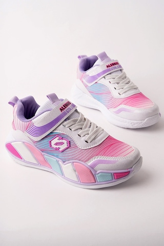 Muggo Rainbow Kalın Taban Cırtlı Ve Bağcıklı Çocuk Sneaker Spor Ayakkabı Pudra