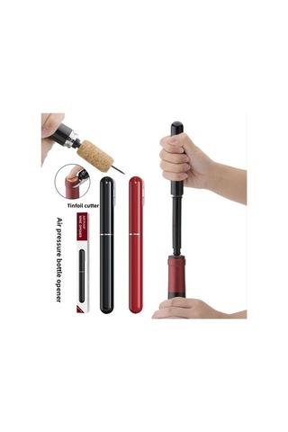 Fortunelane Pratik Siyah Pnevmatik Şarap Açıcı, Dayanıklı Plastik Kalem Şeklinde Siyah