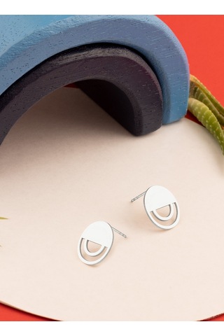 925 Ayar Gümüş Yarım Daire Ve İkili Çember Küpe