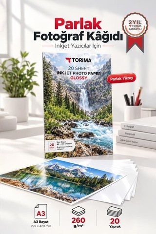 Premium Renkli Kağıt Ofis Gereci Fotoğraf Kağıdı A3 Glossy 260 Gr 30x42 20 Sayfa Parlak