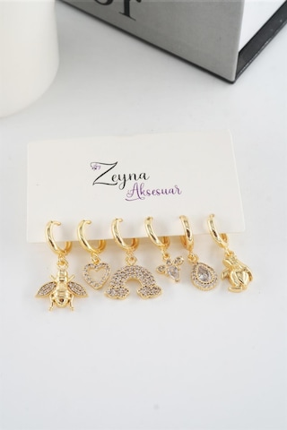 Kadın Vip Seri Zirkon Taşlı Karışık Figürlü 6'lı Küpe Seti Çok Renkli