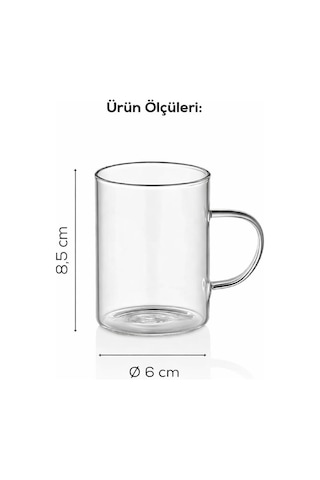6 Lı Borosilikat Cam Kupa Bardak Isıya Dayanıklı Şeffaf Cam Çay & Kahve Bardağı 8,5 Cm X 6 Cm Renksiz