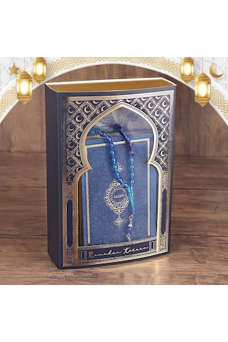 Ramazan  Paketi Çanta Boy Kur'an-ı Kerim, Tafta Seccade,33 Lü Erkek Tesbih 17 25 6 Cm 720 Gr -lacivert Çok Renkli