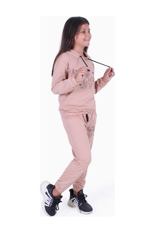 Fyk Kids Angel Baskı Detaylı Kız Çocuk Eşofman Takımı Kahverengi