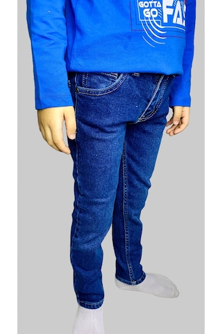 Erkek Çocuk Denim Düz Mavi Ligrasız Kot Pantolon Mavi